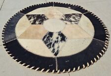 Star Cowhide Rug Cow Hide Skin Carpet Leather Round Patchwork 1.8 x 1.8 Ft