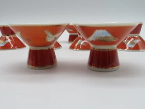 Juego de 12 tazas de sake Japón cáscara de huevo porcelana pintada a mano naranja pájaros montaña - Imagen 1 de 13