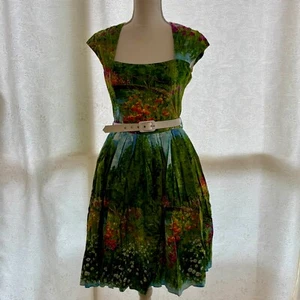 Bernie Dexter Womens Pinup Rockabilly Veronique Art Floral Cotton Dress Size M - Picture 1 of 5