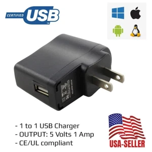 USB Charger 1A 5V 1-to-1 Black Basic Compact Adapter - Photo 1 sur 4