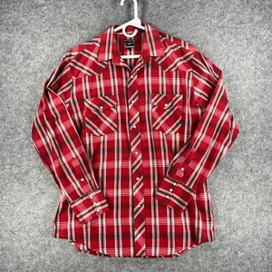 Roper Men's L Western Pearl Snap Long Sleeve Button Up Shirt Red Plaid - Picture 1 of 7