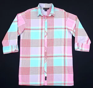 RRL Ralph Lauren Men's L Slim Fit 3/4 Sleve Plaid Button Up Shirt Multicolor - Picture 1 of 13