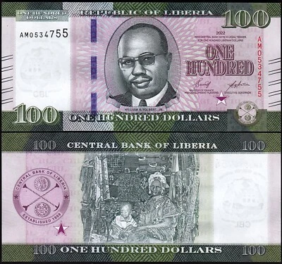 Liberia 100 Dollars 2022 2023, UNC, P-41 - Image 1 of 3