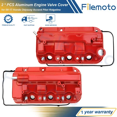 Cubierta de válvula de motor de aluminio de 2 piezas para Honda Odyssey Pilot Ridgeline Accord 08-17 Foto 1 de 4