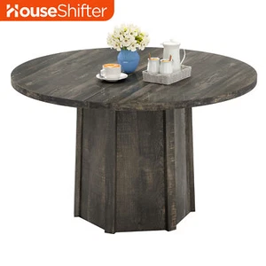 47" Wood Dining Table 4 People Round Top Brown Farmhouse Home Kitchen Pedestal - Picture 1 of 11