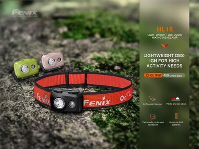 FENIX HL16-BLACK  Lightweight Outdoor Headlamp 450 lumens 100 hrs runtime - Image 1 of 4