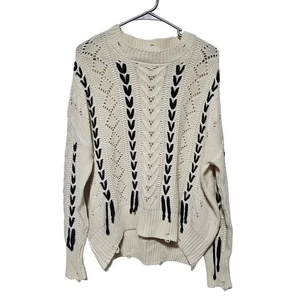 Suéter tejido cinta cosido abierto Dex para mujer talla pequeña crema pulóver de gran tamaño  - Imagen 1 de 5