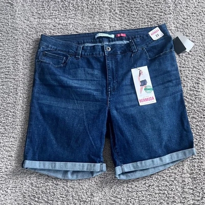 Bermudas de mezclilla rosa celebridad para mujer talla 22 tiro medio puños lavado oscuro Foto 1 de 4