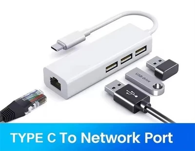 USB C auf 3 x USB A und RJ45 Ethernet Lan Adapter Hub Kabel Mac USB-A Netzwerk - Bild 1 von 4