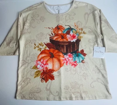 NWT Women’s Coral Bay Thanksgiving Fall basket of pumpkins Top Lg Shirt $30 - Image 1 of 2