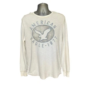 American Eagle White Front Logo Crew Neck Long Sleeve Thermal Shirt Size L - Picture 1 of 6