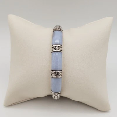 Brazalete vintage FAH cola de zorro plata esterlina encaje azul ágata suroeste Foto 1 de 4