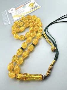 YELLOW TRANSPARENT PRESSED BALTIC AMBER PRAYER BEADS ROSARY 41 GR. 33 BEADS - Bild 1 von 12