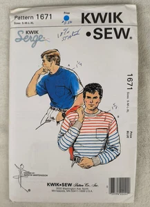 Vintage 80s Kwik Sew Pattern 1671 Men's T-Shirts Serge S M L XL Uncut - Picture 1 of 3