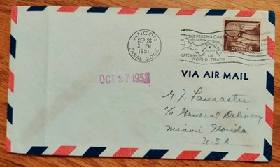 Ancon, Canal Zone 1951 First Flight cover? AIrmail test cover? to Miami - Image 1 of 2