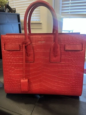 Saint Laurent Sac de Jour Embossed Shoulder Bag Small Red Leather - Image 1 of 4