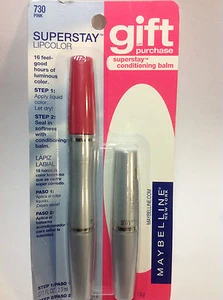 MAYBELLINE SUPERSTAY LIPCOLOR 16 HOURS ( PINK #730 ) + GIFT SUPERSATY BALM NEW - Picture 1 of 3