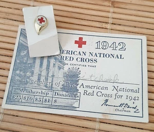 Vintage RED CROSS Collectible Gold Drop Pin Lapel Brooch & 1942 Membership Card - Picture 1 of 5