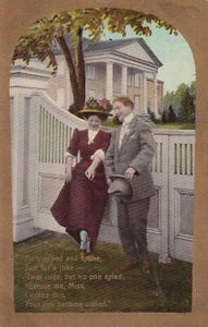 Excuse Me Miss Your Laces Are Untied Love & Romance Themed Early 1900's Postcard - Picture 1 of 2