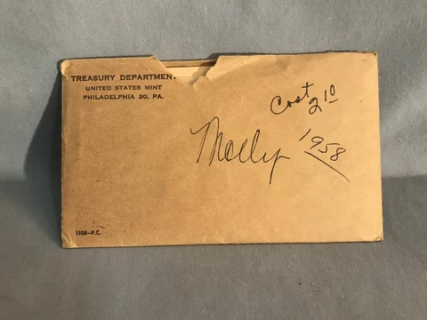1958 U.S. SILVER PROOF SET - ORIGINAL ENVELOPE AND PAPER WORK Cover