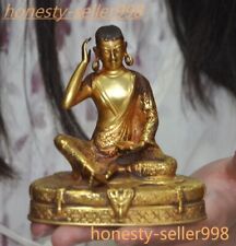 4" Tibet purple bronze 24k gold Gilt Milarepa Arhat Buddha Ride Deer Head statue