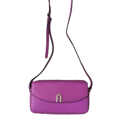 Bolsa tiracolo feminina FURLA Arch Logo couro granulado VIOLA roxo violeta nova - Imagem 1 de 4