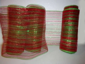 10" w. Weihnachten BAND Netz Netz ROT + GRÜN GLITZERNETZ Dekorieren Kunst Handwerk - Bild 1 von 3