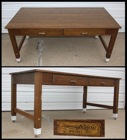 6FT Mission Oak Arts&Crafts Chemist Lab Casket Table Partner Office Desk Library Cover
