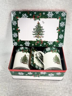 Spode Christmas Tree Design 4 Piece Tin Set of Mugs with Coasters - Image 1 of 4