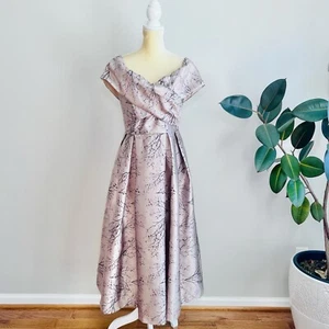 Midi Satin Off-Shoulder Formal Dress Cross Front Printed Size L Gorgeous - Picture 1 of 7