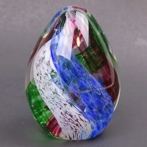 Art Glass Studio 5 Swirling Colors Egg Elliptical Shaped Paperweight 3-3/8" Tall - Picture 1 of 10