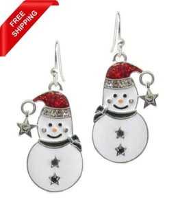 New Women Fashion Jewelry Rhinestone Christmas Snowman Dangle Hook Earrings  - Picture 1 of 9