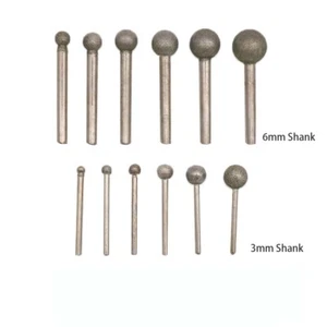 Diamond Coated Grinding Head Round Ball Carving Burr Rotary Tools 3mm/6mm Shank - Picture 1 of 5