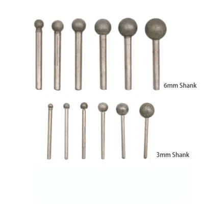Diamond Coated Grinding Head Round Ball Carving Burr Rotary Tools 3mm/6mm Shank - Image 1 of 4