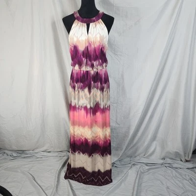LONDON TIMES Size 8 Colorful Jersey Knit Sleeveless Keyhole Lined Halter Maxi - Image 1 of 4
