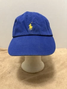 Polo por Ralph Lauren Azul/Amarillo Pony Sombrero Correa de Cuero Ajustable Papá Gorra - Imagen 1 de 7