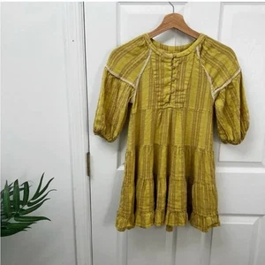 Zara Girls Linen Blend Stripe Tiered Dress in Yellow Sz 10 - Picture 1 of 7