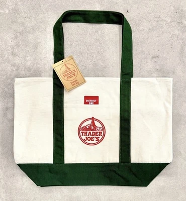 Bolso de Mano Reutilizable Trader Joe's Grande de Lona Verde/Blanco 20x14x6" Nuevo ¡Envío Gratis!! Foto 1 de 4