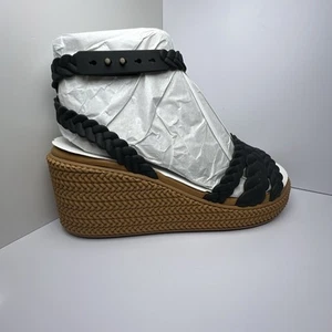 Crocs Brooklyn Woven Wedge Heel Womens Size 9 Black Ankle Strap Braided Sandals - Picture 1 of 6