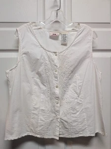 Camisa Blanca De Colección Talla XL Sin Mangas Nueva Con Etiquetas Gloria Desteñida Bordada con Botones - Imagen 1 de 9