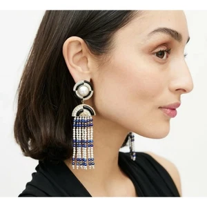 CHANEL Lapis Lazuli Faux Pearl CC Chandelier Earrings - Picture 1 of 8