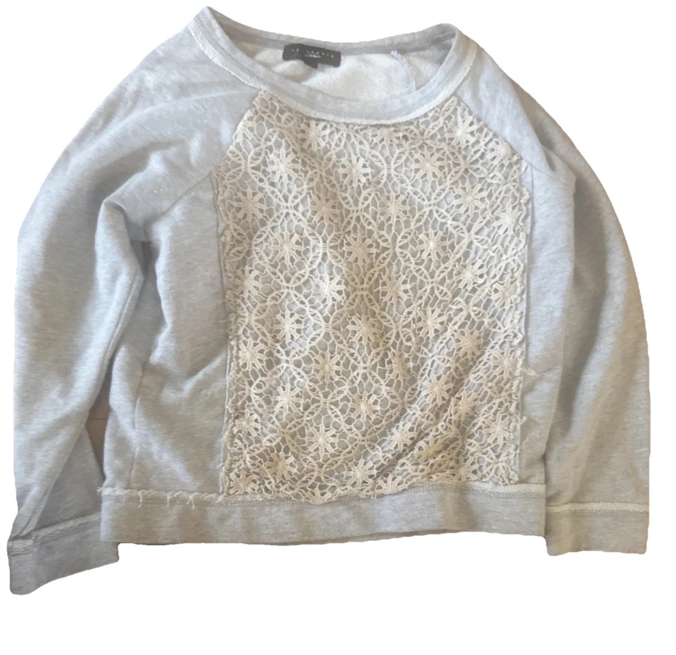 Moletom Sanctuary painel de renda cinza M • Pulôver casual boho malha macia - Imagem 1 de 3