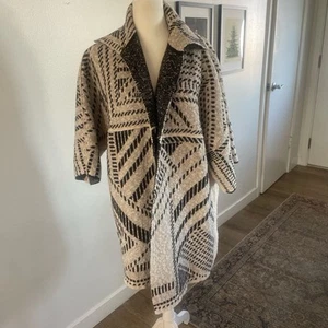 Tory Burch Jacquard Knit Wool Blend Sweater Coat Size XS Geometric Oversized - Picture 1 of 6