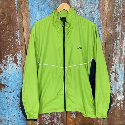 Jaqueta corta-vento vintage Asics zíper completo azul verde ventilada anos 90 grande - Imagem 1 de 4