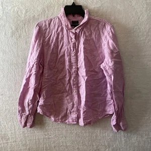 Baird Mcnutt For J.Crew Womans Button Up Top Pink 14 Solid Linen Long Sleeve - Picture 1 of 7