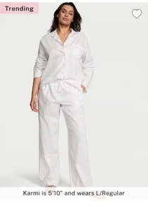 NEU Victoria's Secret Heritage Baumwolle Pyjama Set Oberteil Hose weiß rosa Borte Medium - Bild 1 von 4