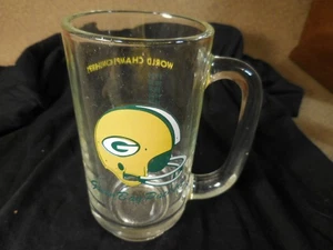 Vintage Green Bay Packers Football Glass Mug Beer Stein 66 67 Super Bowl Champs - Picture 1 of 3