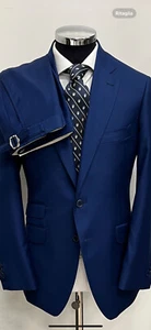 Blue notch pinstripe super 150 Cerruti 1881 wool suit with side buckle-Itailan - Picture 1 of 3