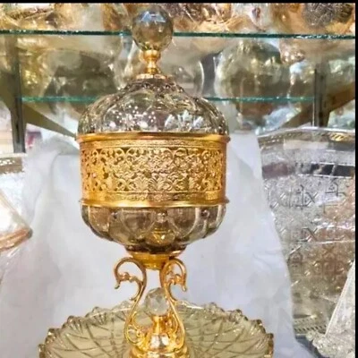 Moroccan Brass Crystal Incense Burner, Handmade Bakhoor Holder, Home Decor - Image 1 of 4