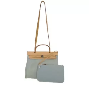 HERMES Handbag Herbag zip PM Light Dusty Blue Silver Metal Fittings Toile 2WAY - Picture 1 of 10
